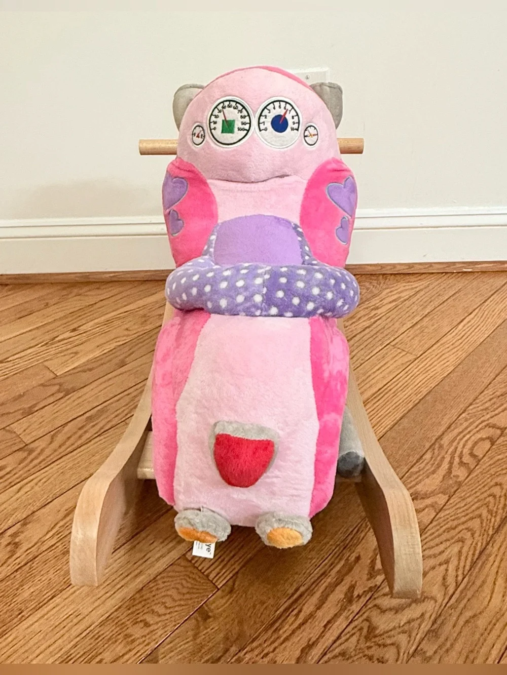Rockabye Lil Biker Motorcycle Musical Plush Wooden Pink Rocker Baby Toddler New